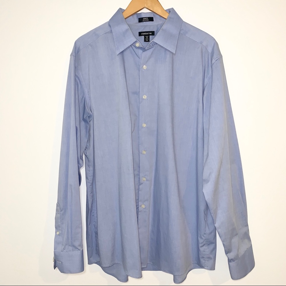 Claiborne Slim Fit Blue Wrinkle Free Dress Shirt